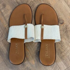 Italian Shoemakers Tan Footbed Cream Woven Toe-Post Sandals